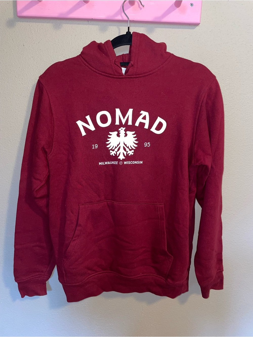 Nomad Burgundy Hoodie with White Logo - Men's Pullover